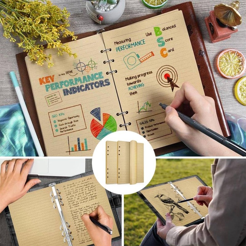 6 Pack A5 Refill Paper, 6 Hole Kraft Paper, Lined,