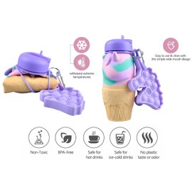 CARESWAY Unicorn Water Bottle for Girls and Boys with Keyring - 500 ml Kids Drinking Bottle with Spout for School - Collapsible Leakproof BPA Free for Children Drinks