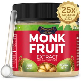 Monk Fruit Sweetener No Erythritol (25X Sweeter Than Sugar) Zero Calories, Zero Glycemic, Non-GMO, No Fillers - Monk Fruit Extract (7% Mogroside V) by Transparency Foods (3oz, 566 servings)