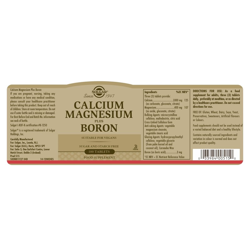 Solgar Calcium Magnesium Plus Boron Tablets - Pack of 100