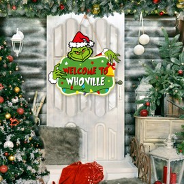 Christmas Decorations Hanging Signs Christmas Door Sign Welcome to Whoville Sign for Holiday Xmas Door Decor