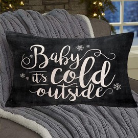 Smilyard Baby It’s Cold Outside Decor Throw Pillow Covers Christmas Chalkboard Hand Lettering Black and White Winter Snowflake Pillow Cases 12x20 Inch Cotton Linen Cushion Cover Rectangular for Couch