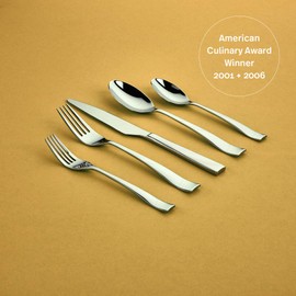 Gourmet Settings 20-Piece Silverware Strand Collection. Polished Stainless Steel Flatware Sets, Service for 4 - Kitchen Cutlery Utensils Knife/Fork/Spoons, Dishwasher Safe, silver, 28-488