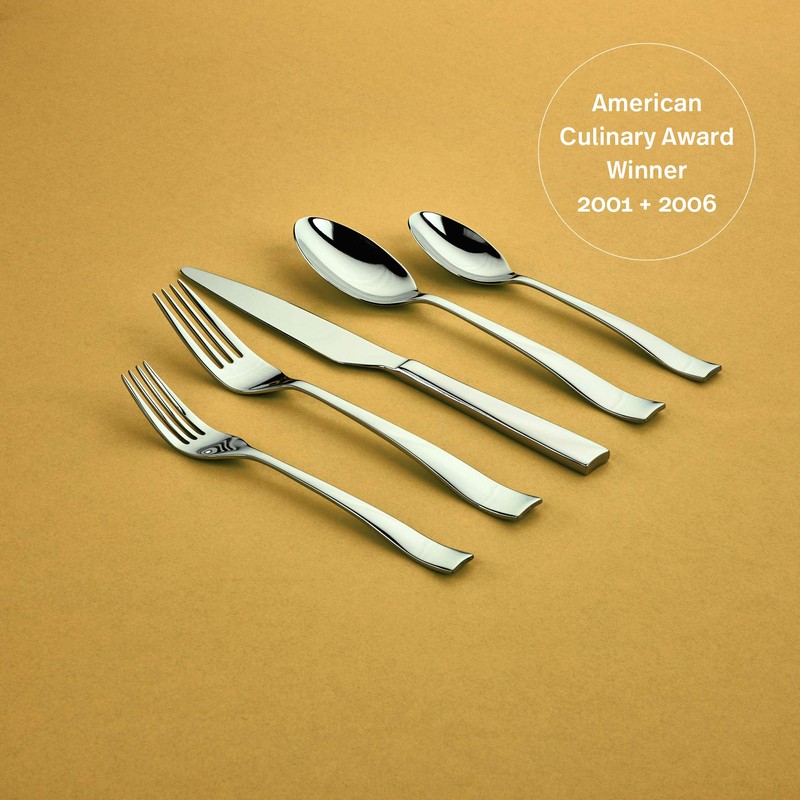 Gourmet Settings 20-Piece Silverware Strand Collection. Polished Stainless Steel Flatware