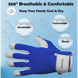 Five Star Mossaick Leather Gardening Gloves For Women/Men Garden Gloves Men Thorn Proof Breathable Safety Gloves Rigger Gripper Work Gloves Men Heavy Duty Gardening Gloves Garden Gloves Women (Large)
