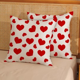 AGAYNA Valentines Pillow Covers 18x18 Red Love Hearts Decor Throw Pillows Case for Couch Valentine's Day Anniversary Indoor Outdoor Decorative Cushion Cases for Sofa Bed Decorations Set of 2
