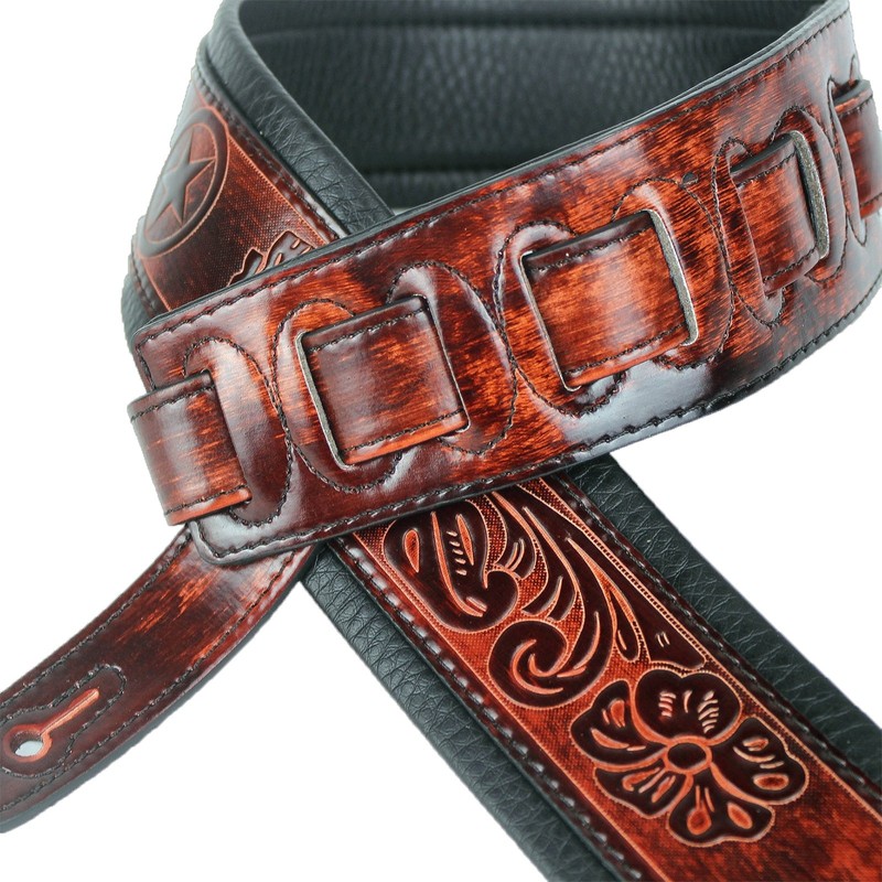 Walker & Williams GB-126 Bourbon Brown Padded Guitar Strap Texas