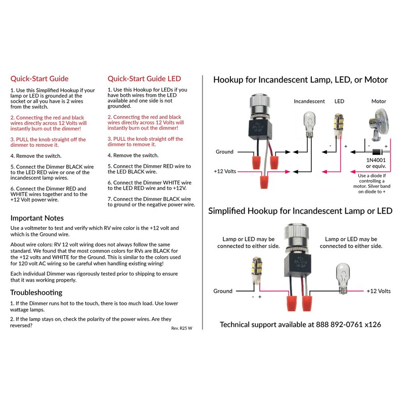 12 Volt DC Dimmer for LED, Halogen, Incandescent - RV,