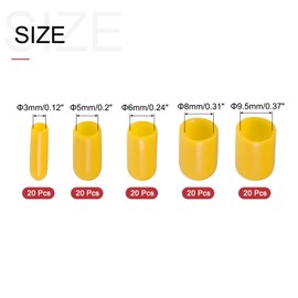 sourcing map 100pcs Round Rubber End Caps Protective Caps 1/8" 3/16" 1/4" 5/16" 3/8" Yellow Screw Thread Protectors