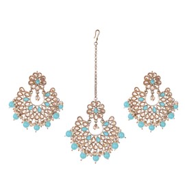 Maang Tikka Set by Boutique De Luxe, Indian Jewellery Sets For Women, Veda Tikka Maang Set With Earrings And Matching Tikka, Enjoy Statement Indian Jewelry For Women