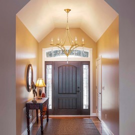 Modern Gold Crystal Chandelier, 6-Lights Farmhouse Chandeliers for Dining Room Light Fixtures Hanging Pendant Light, Modern Candle Chandelier for Bedroom Foyer Living Room Kitchen Island Entryway