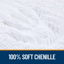 smiry Chenille Bath Mat, 40 x 120 cm, Non-Slip Super Absorbent Bathroom Mat Extra Soft Fluffy Bath Mats for Bathroom Thick Machine Washable Floor Mats Rugs Runner, White