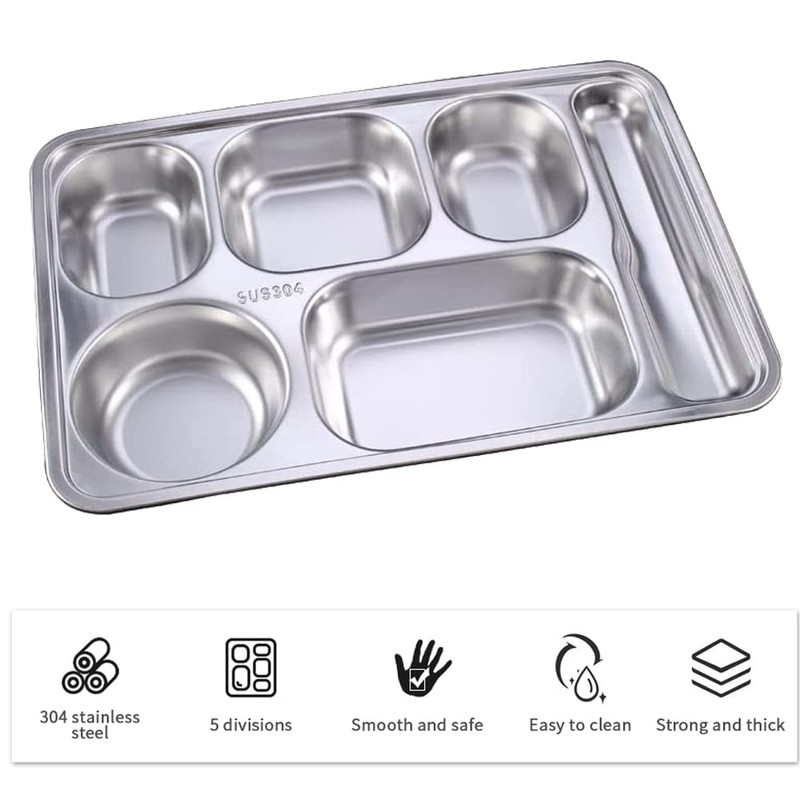 AIYoo 2 Pack Stainless Steel Divided Dinner Plates,Unbreakable Large Control
