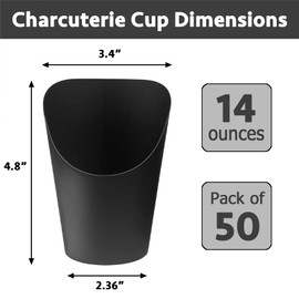 CAMKYDE 50 Pcs French Fries Holder, 14oz Disposable Paper French Fry Cups Charcuterie Cups for all Occasions (14oz, Black)