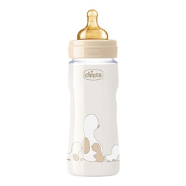 Chicco Original Touch Anticolic Baby Bottle with 100% Natural Rubber Teat, Adjustable Flow Bottle 4 Months +, Bottle with Plastic Bottle, 330 ml, Beige
