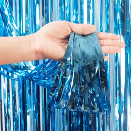YAAVAAW 2pcs 3.2 x 8.3ft Glitter Baby Blue Foil Fringe Curtain Backdrop Tinsel Curtain Party Streamers Curtain Backdrop Decorations for Birthday School Graduation Hen Boys Party Decorations Blue