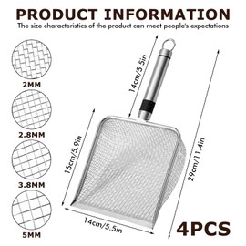 Garden Sieve, Pack of 4 Compost Strainers Made of Stainless Steel with Handle, Throw Through Sieve for Garden, Ground Sieve for Sand, Stones, Ground Sieve for Garden, Soil and Compost with Various