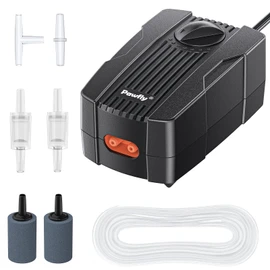 Pawfly Aquarium Air Pump Oxygen Pump for 10-200 Gallon Fish Tanks Buckets Dual Outlet Adjustable Ultra Quiet Aerator Pump with Accessories