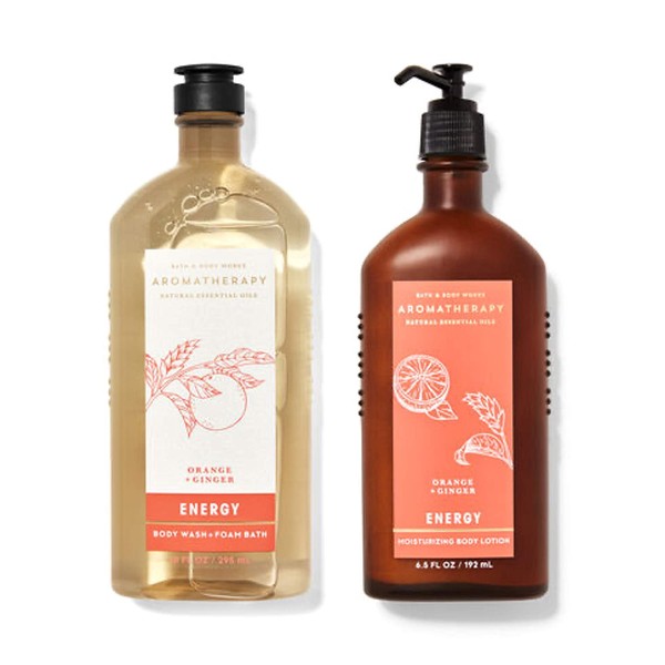 Bath & Body Works Aromatherapy Body Wash & Lotion Set - Energy Orange + Ginger
