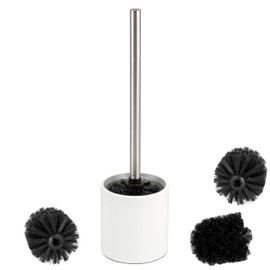 bremermann Toilet Brush Stainless Steel Painted Glass Insert Includes 3x Replacement Brush Heads (White)