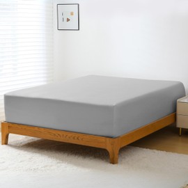 GOKOTTA Fitted Sheet Only - 16 Inch Pocket Bamboo Rayon Fitted Sheet, Super Soft and Cooling Bottom Sheet with 4 Elastic Corner Straps(Grey, King Size)