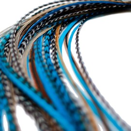 20 XXL LONG 11 -13 inch (28 - 33cm) Real Feather Hair Extensions + Rings & Loop (Blue Naturals)