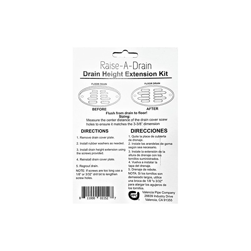 Drain Height Extension Kit, 3-3/8" Center-to-Center Screw Holes, 4" Diameter