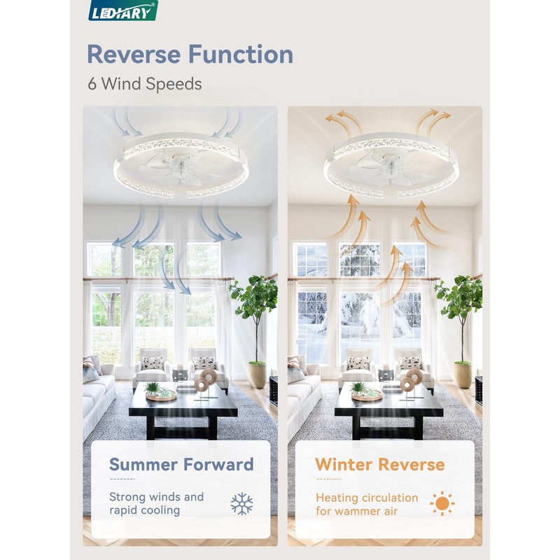 LEDIARY Flush Mount Ceiling Fan with Lights and Remote, 19.7''
