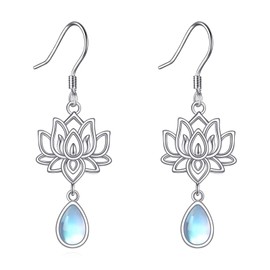 DAYLINLOVE Lotus Earrings 925 Sterling Silver Moonstone Lotus Earrings Yoga Ghost Lotus Jewellery Gift for Women Girls, Silver, No Gemstone
