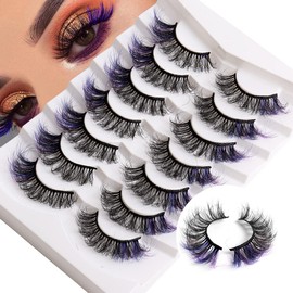 False Lashes with Color Faux Mink Eyelashes Wispies Fluffy Colored Lashes Dramatic Strip Lashes Pack 7 Pairs…