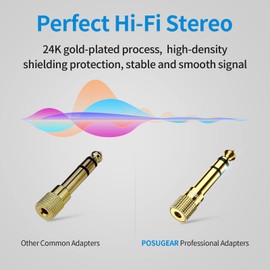 POSUGEAR Headphone Adapter jack 6.35mm (1/4 inch) to 3.5mm (1/8 inch)-2 Pack, 1/4 inch to 3.5mm Headphone Audio Jack Plug Adaptor Gold Plated-2 Pack