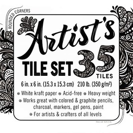 Artist's tile set: White thick 210 lb paper, 17 pt, 6x6 inches. Heavyweight paper for tangles, patterns, dot painting, mandalas and miniature drawings. Blank index flash note & post cards