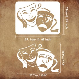 FINGERINSPIRE Theatre Masks Stencil 29.7 x 21 cm Reusable Theatre Drama Comedy Style Stencils Large Format Theatre Greek Muse Stencil for Wall Wood Furniture Fabric Paper