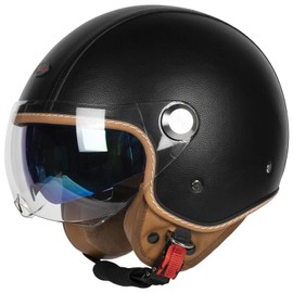 Quickool Open Face Motorcycle Helmets, DOT Approved 3/4 Moped Helmet Dual Visor Quick Release Buckle, Motorcycle Helmets for Adults, Vintage Helmets for Moped Scooter (Black,S)