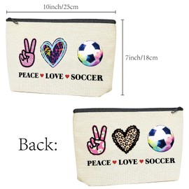 CREATCABIN Tragbare Reise Kosmetiktasche Fußball Make Up Tasche Federmäppchen 18x25cm Polycotton Canvas Kulturbeutel Organizer Mit Reißverschluss Für Geldbörse Reise Zuhause Büro-Peace Love Soccer
