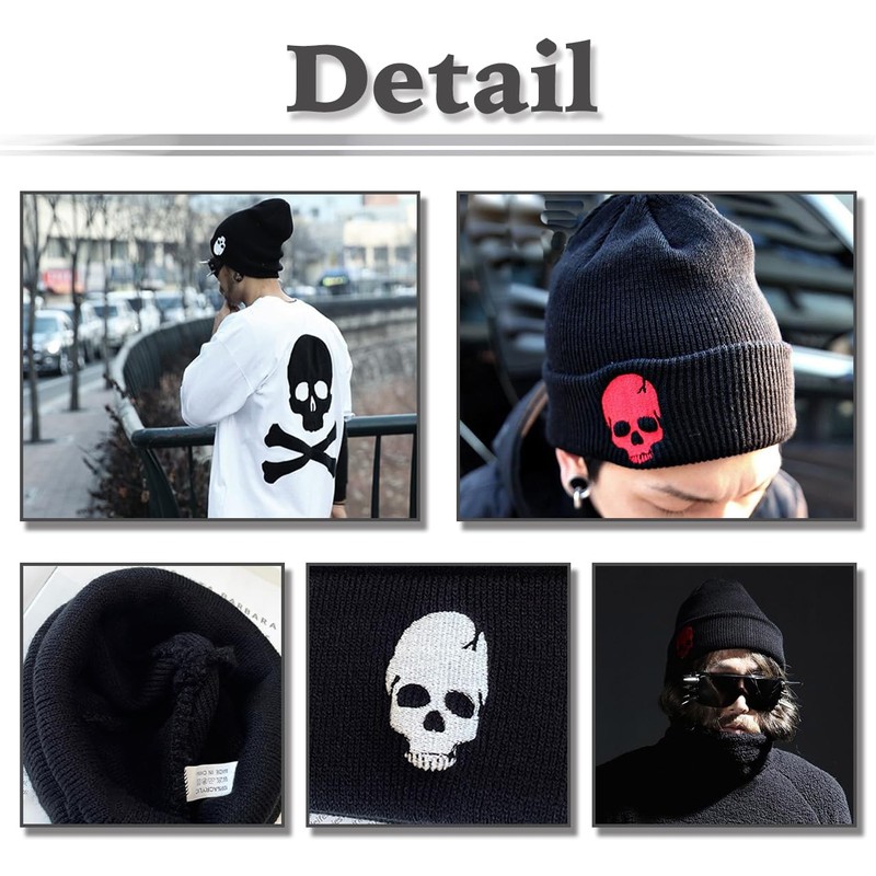 White Fang CZ473 Skull Rock Beanie, Knit Hat, Fashionable, Outdoor,