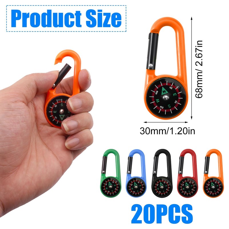 20 Pieces Compass Keyring 68 x 30 mm Pocket Compass