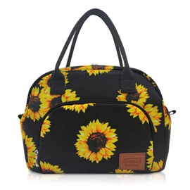 AOSBOS Insulated Lunch Bag 12L Large Lunch Bag Fresh with Waterproof Lining for Women Sunflower & Black