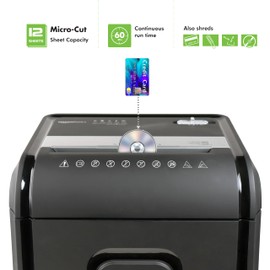 Aurora AU1275MB High-Security 12-Sheet Micro-Cut Paper and CD/Credit Card Shredder/ 5.7-Gallon Pullout Basket/60 Minutes Run Time