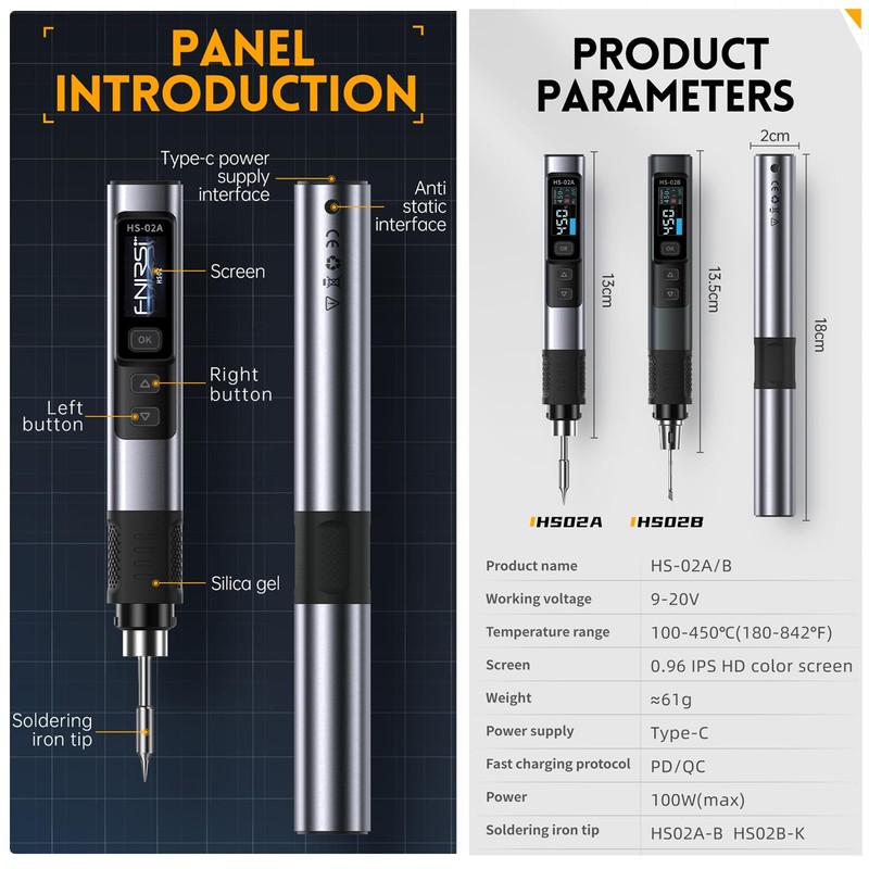 Soldering Iron HS-02B 100W Fast Heating 2S 100°C - 450°C