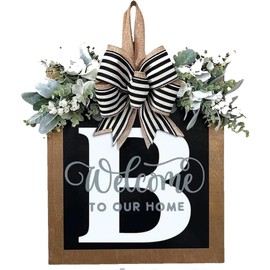 Last Name Front Porch Decor,Welcome Sign Front Door Wreath,Porch Decorations Outdoor,26 Letter Wreaths Front Door Hanging,Spring Wreaths for Front Door,Front Door Wreaths for All Seasons Monogram (B)