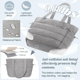 Laptop Tote Bags For Women Work Puffer Shoulder Bag with Zipper Quilted Satchel Handbags For Travel School Gym Light Waterproof