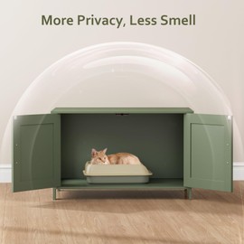 Homhedy Cat Litter Box Enclosure,Litter Box Furniture Hidden with Barn Door,Wooden Cat Washroom Furniture,Fit Most of Litter Box, Green, CL50L