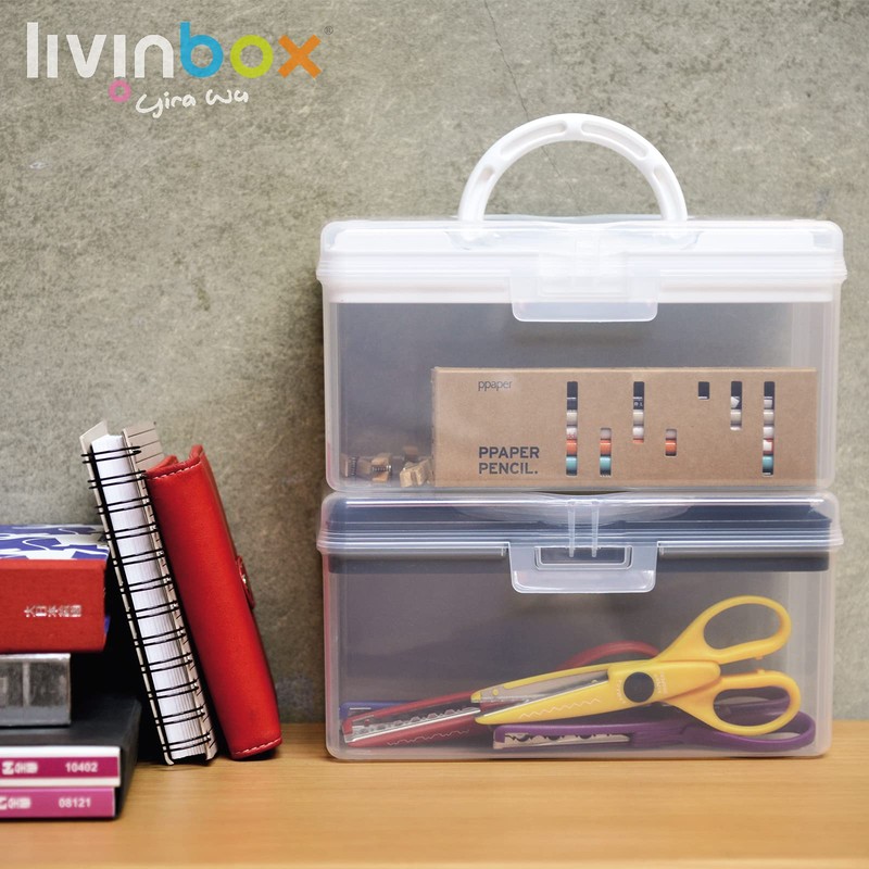livinbox Clear Light Blue Plastic Multipurpose Portable Handled Organizer Storage
