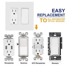 ABBOTECH 2-Gang Screwless Decorator Wall Plates, Child Safe Standard Size Outlet Cover, Unbreakable Polycarbonate Thermoplastic, White,10 Pack,UL Listed