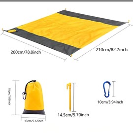 NC Picnic Blanket, Waterproof Picnic Blanket, 210 x 200 Waterproof Picnic Blanket, Portable Beach Blanket for Camping, Picnic, Beach, Travel, Hiking (Yellow+Grey)