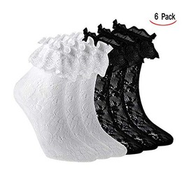Gearmax 6 Pairs Vintage Ankle Socks Lace Ruffle Frilly Socks Cup Lace Socks