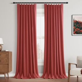 Cortinas opacas de lino rojo de 90 pulgadas de largo, juego de 2 paneles para sala de estar, recámara, cortinas plisadas con aislamiento térmico 100% negro con ganchos, oscurecimiento de la habitación