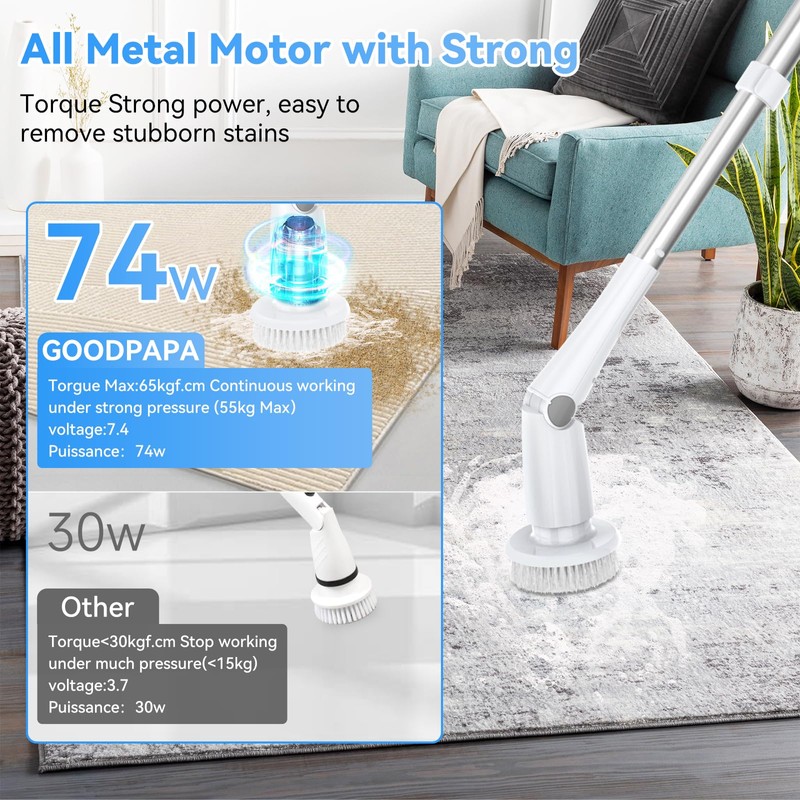 Electric Spin Scrubber, Cordless Cleaning Brush with 8 Replaceable Cleaner