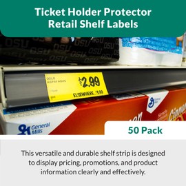 THE GLOBAL DISPLAY SOLUTION | Ticket Holder Protector Retail Shelf Labels for Lozier and Madix Shelving | 47.625" L x 1.25" H Labels | 50 Pack | Black